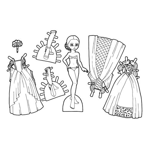 Coloring Page: Paper Doll with Ball Gowns free printable Paper Doll Coloring Pages coloring page