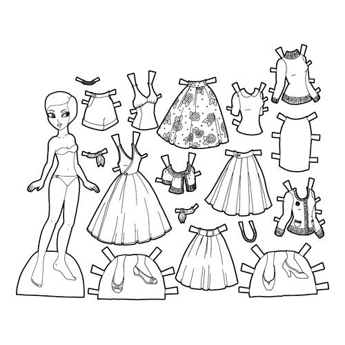 Printable Paper Doll Coloring Page with Rose Outfits free printable Paper Doll Coloring Pages coloring page