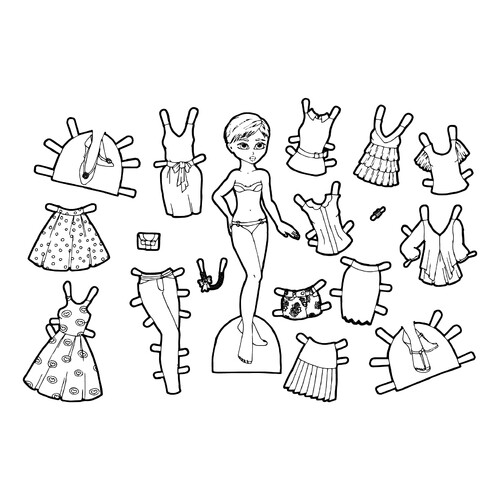 Coloring Page of a Paper Doll with Ruffles and Bows free printable Paper Doll Coloring Pages coloring page