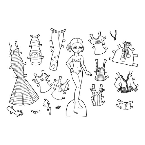 Paper Doll Coloring Page with American Style Clothes free printable Paper Doll Coloring Pages coloring page