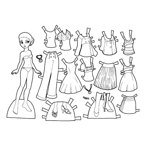 Nautical-Themed Paper Doll Coloring Page free printable Paper Doll Coloring Pages coloring page