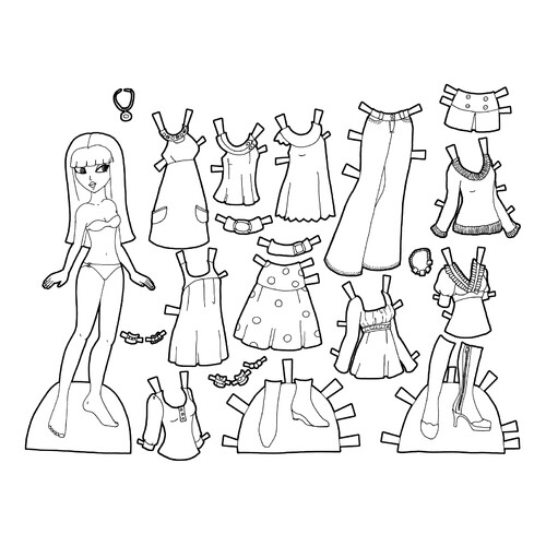 Stylish Paper Doll Coloring Page with Modern Outfits free printable Paper Doll Coloring Pages coloring page