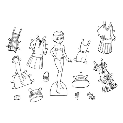 Vintage Paper Doll Coloring Page free printable Paper Doll Coloring Pages coloring page