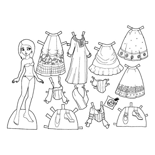 Coloring Page: Paper Doll in Fairy Tale Outfit free printable Paper Doll Coloring Pages coloring page