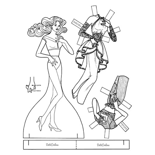 Black and White Barbie Paper Doll Coloring Page free printable Paper Doll Coloring Pages coloring page