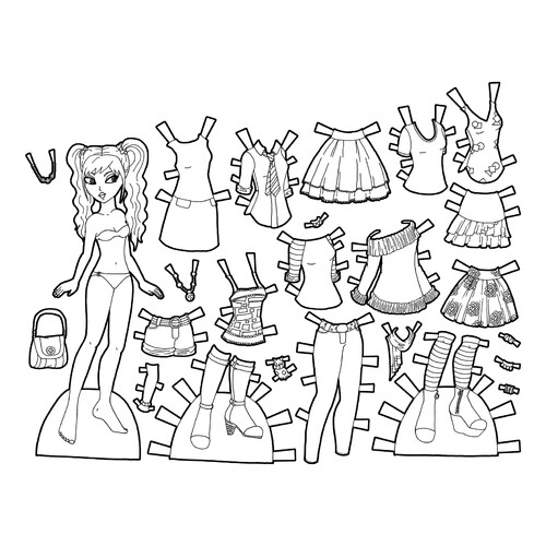 Beautiful Paper Doll Coloring Page with Outfits free printable Paper Doll Coloring Pages coloring page