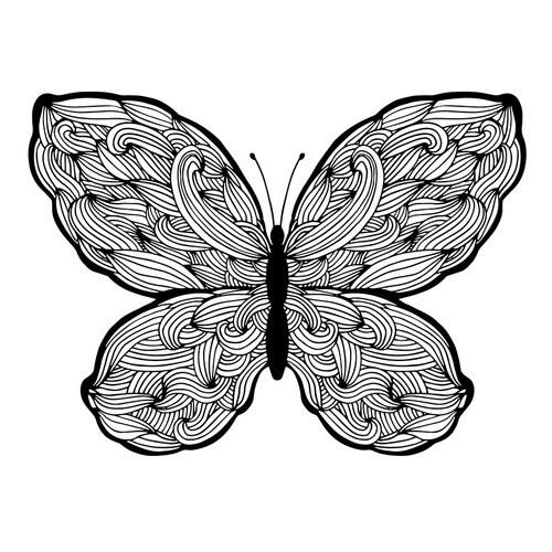 Página para colorear: Mariposa con trenzados dibujo para colorear gratis de Complejas y bellas hojas para colorear de animales, aves, peces e insectos