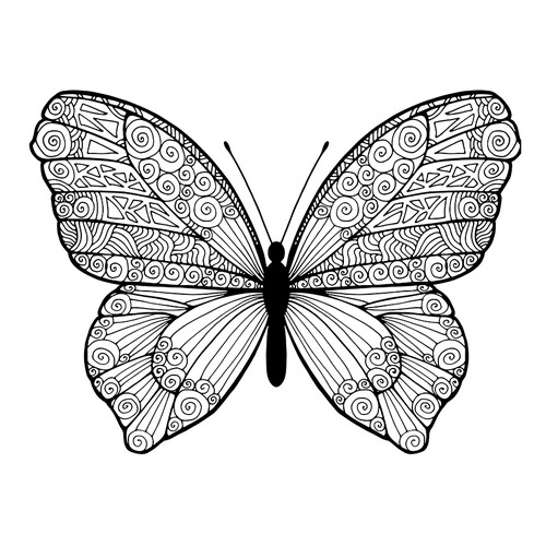 Página para colorear: Mariposa con patrones de triángulos dibujo para colorear gratis de Complejas y bellas hojas para colorear de animales, aves, peces e insectos
