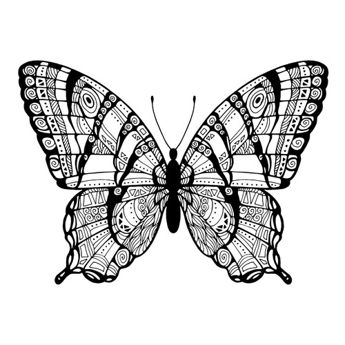 Butterfly with Zentangles Coloring Page free printable Advanced Animal, Bird, Fish, and Insect Coloring Pages coloring page