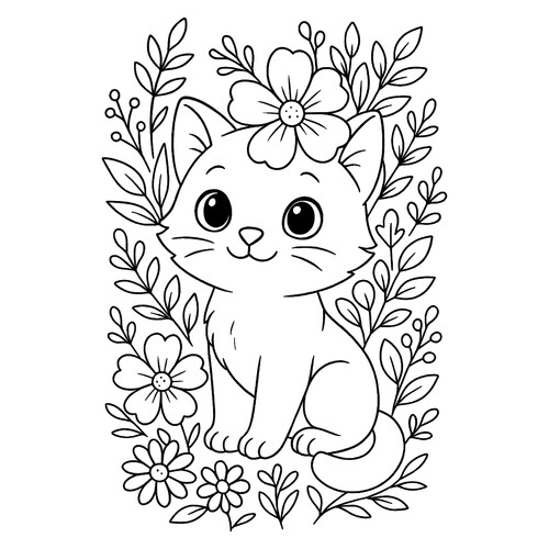 Flower Cat Coloring Page free printable Cat and Kitten Coloring Pages coloring page