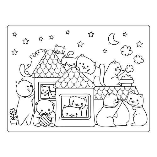 Página para colorear: Casa de gatitos dibujo para colorear gratis de Páginas para colorear de gatos, gatas y gatitos