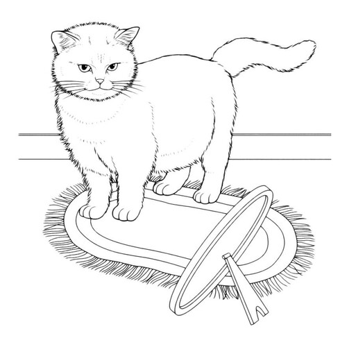 Página para colorear: Gata doméstica sentada en la alfombra dibujo para colorear gratis de Páginas para colorear de gatos, gatas y gatitos