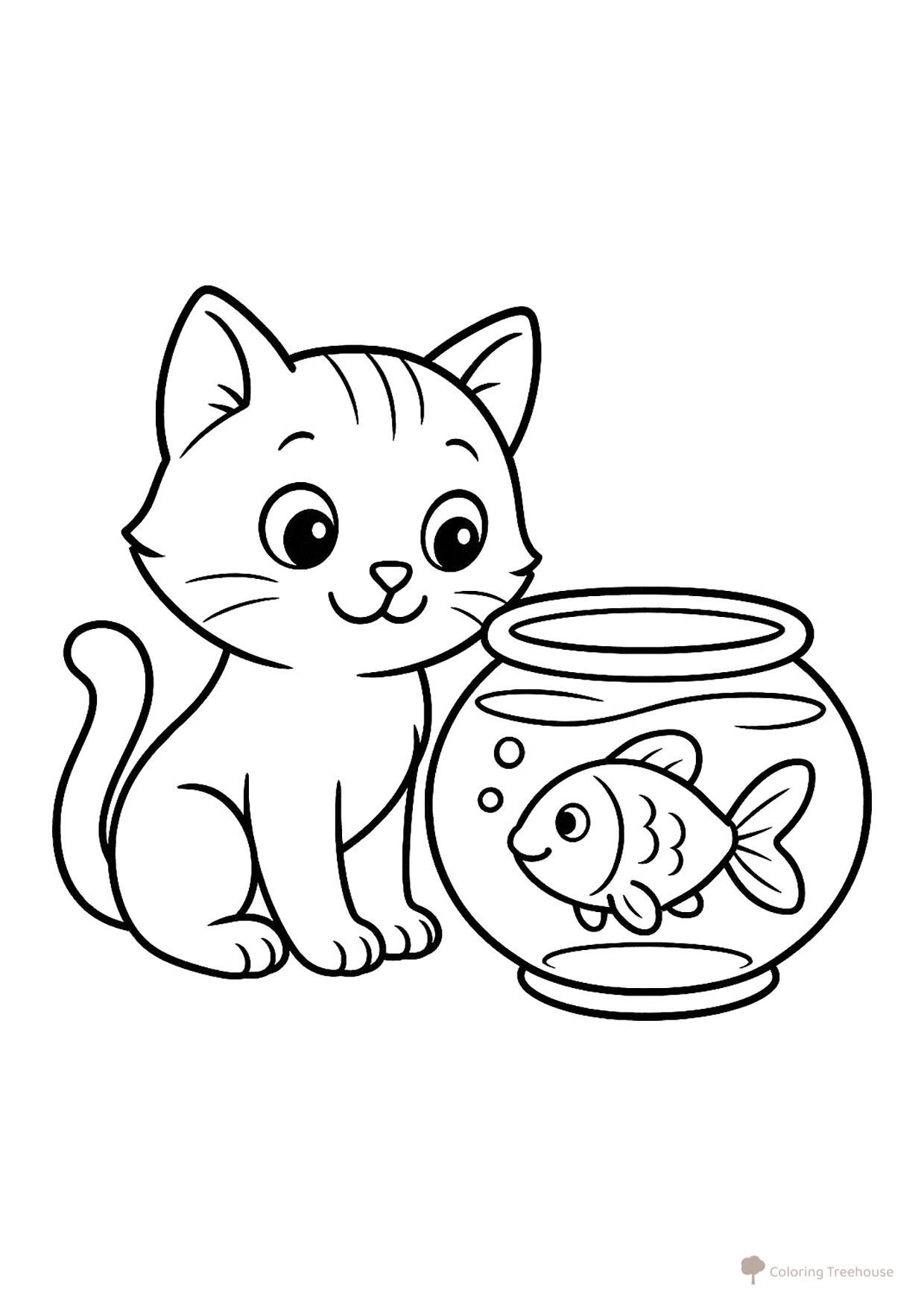 Cat and Fish Coloring Page free printable Cat and Kitten Coloring Pages coloring page