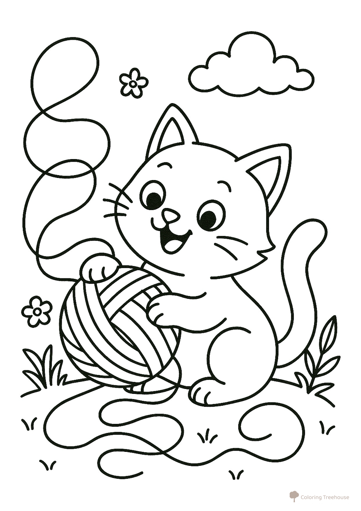 Página para colorear: Gato desenreda un ovillo dibujo para colorear gratis de Páginas para colorear de gatos, gatas y gatitos
