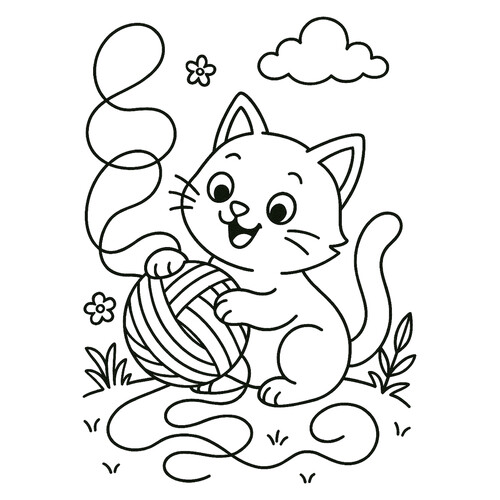 Página para colorear: Gato desenreda un ovillo dibujo para colorear gratis de Páginas para colorear de gatos, gatas y gatitos