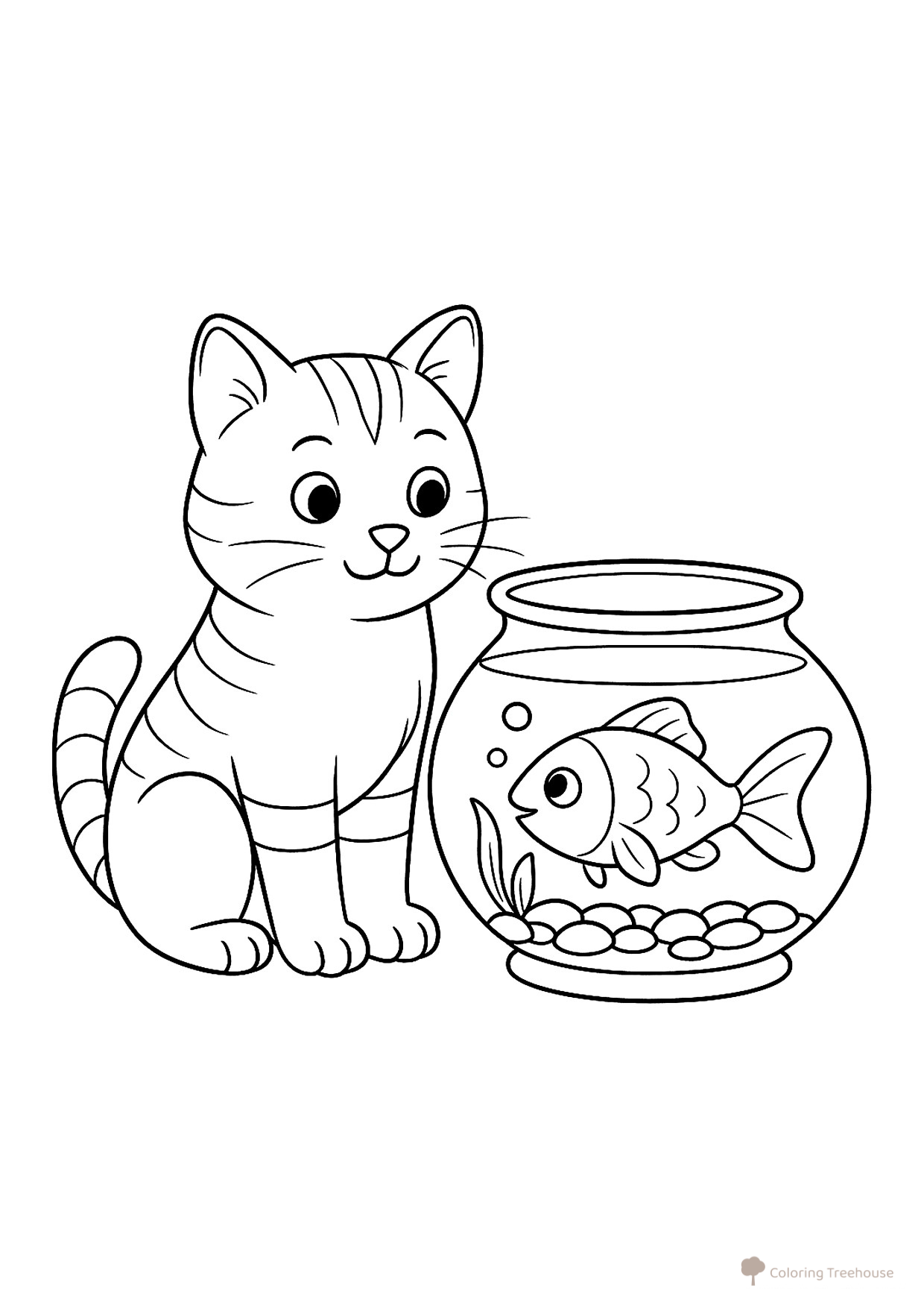 Página para colorear: Gato y Pez dibujo para colorear gratis de Páginas para colorear de gatos, gatas y gatitos