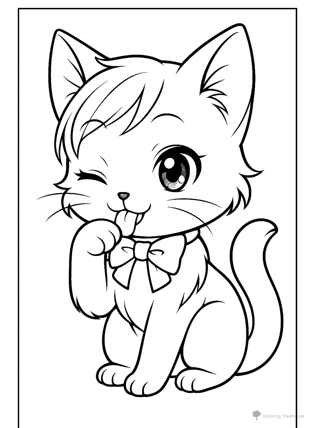 Página para colorear: Gato lamiéndose la pata dibujo para colorear gratis de Páginas para colorear de gatos, gatas y gatitos