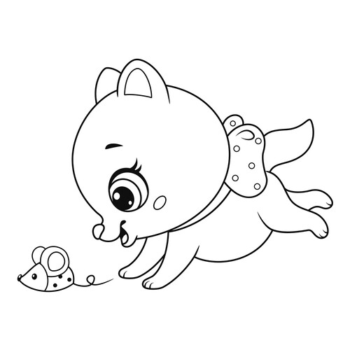 Página para colorear: Gatito y ratoncito dibujo para colorear gratis de Páginas para colorear de gatos, gatas y gatitos