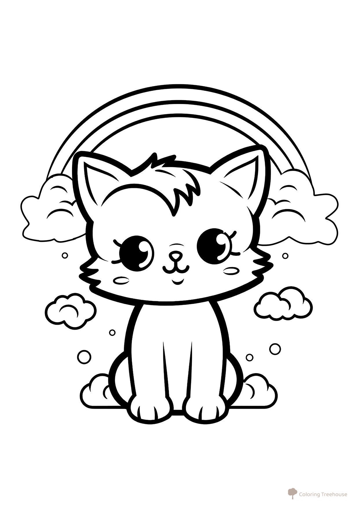 Página para colorear: Gatito y arcoíris dibujo para colorear gratis de Páginas para colorear de gatos, gatas y gatitos