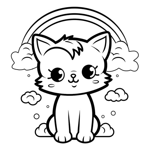 Página para colorear: Gatito y arcoíris dibujo para colorear gratis de Páginas para colorear de gatos, gatas y gatitos