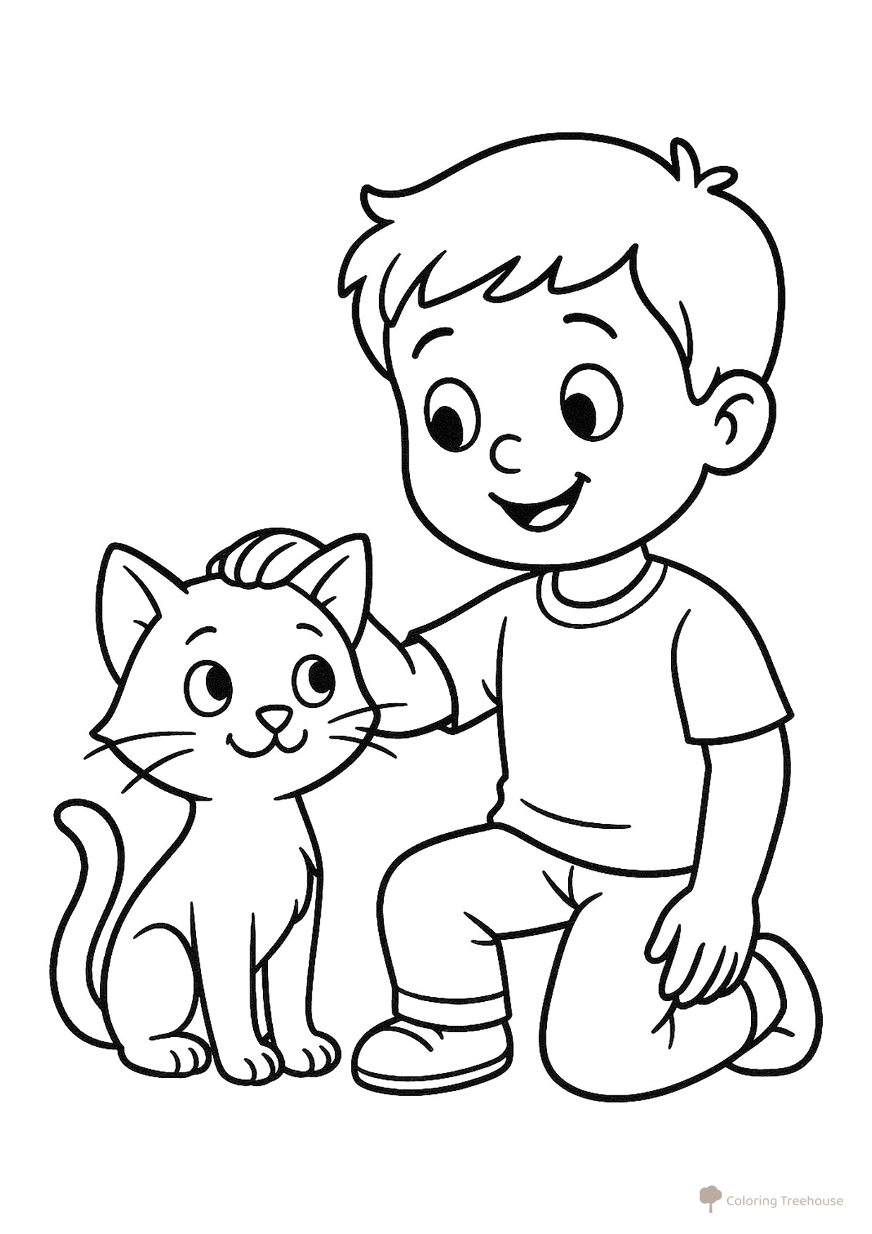 Libro para colorear: Gatito juega con un niño dibujo para colorear gratis de Páginas para colorear de gatos, gatas y gatitos