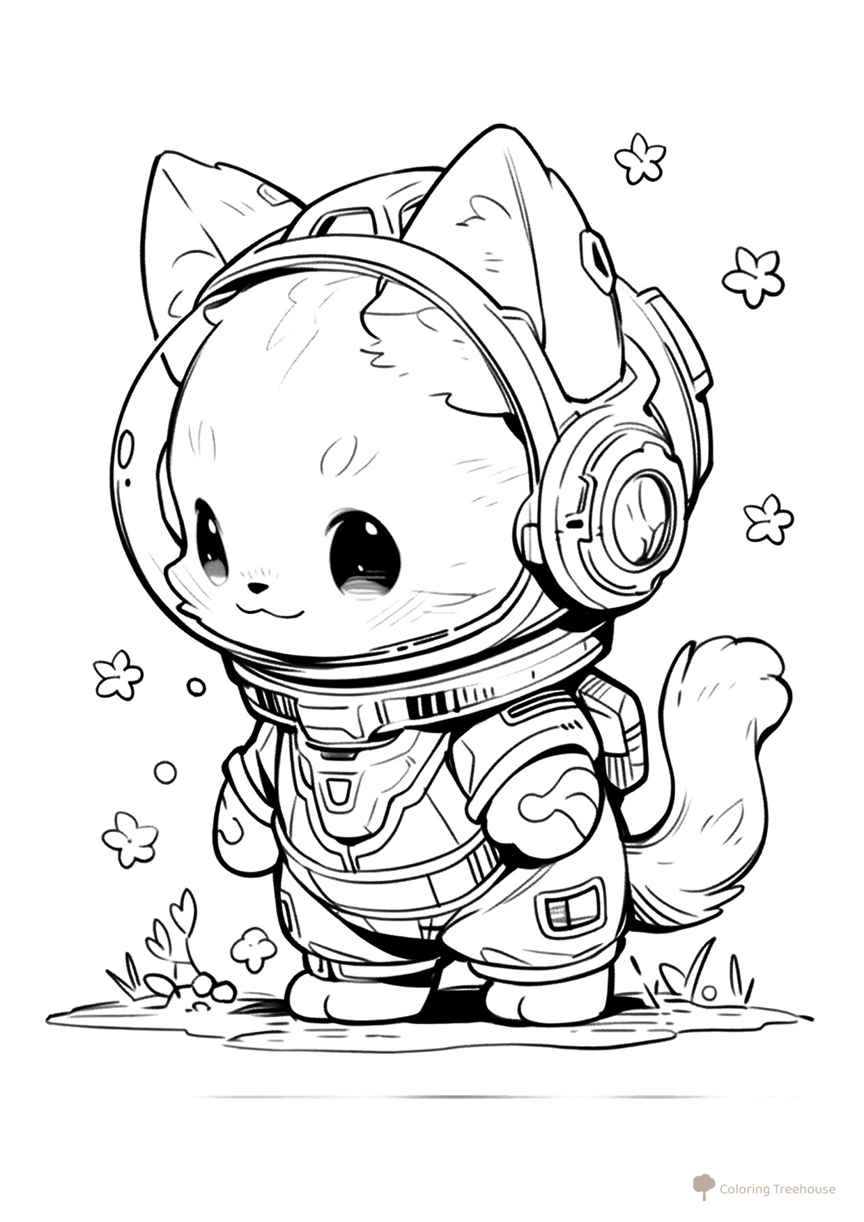 Página para colorear «Gatito cosmonauta» dibujo para colorear gratis de Páginas para colorear de gatos, gatas y gatitos