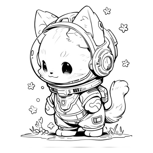 Página para colorear «Gatito cosmonauta» dibujo para colorear gratis de Páginas para colorear de gatos, gatas y gatitos