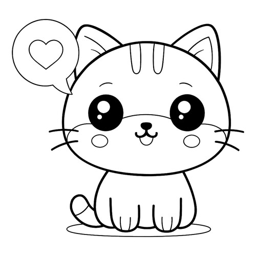 Página para colorear «Gatito enviando un corazón» dibujo para colorear gratis de Páginas para colorear de gatos, gatas y gatitos