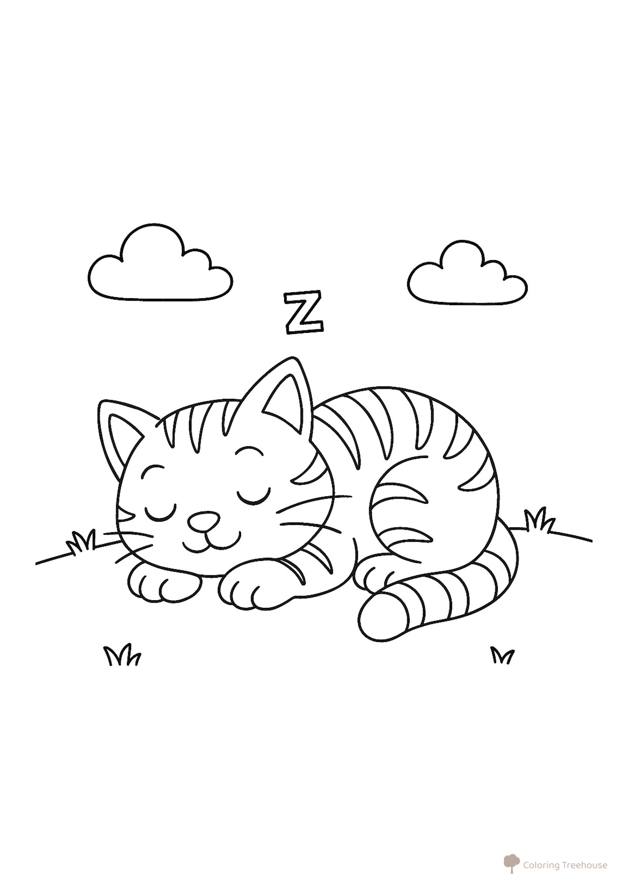Adorable Kitten Sleeping Coloring Page free printable Cat and Kitten Coloring Pages coloring page