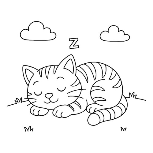 Adorable Kitten Sleeping Coloring Page free printable Cat and Kitten Coloring Pages coloring page