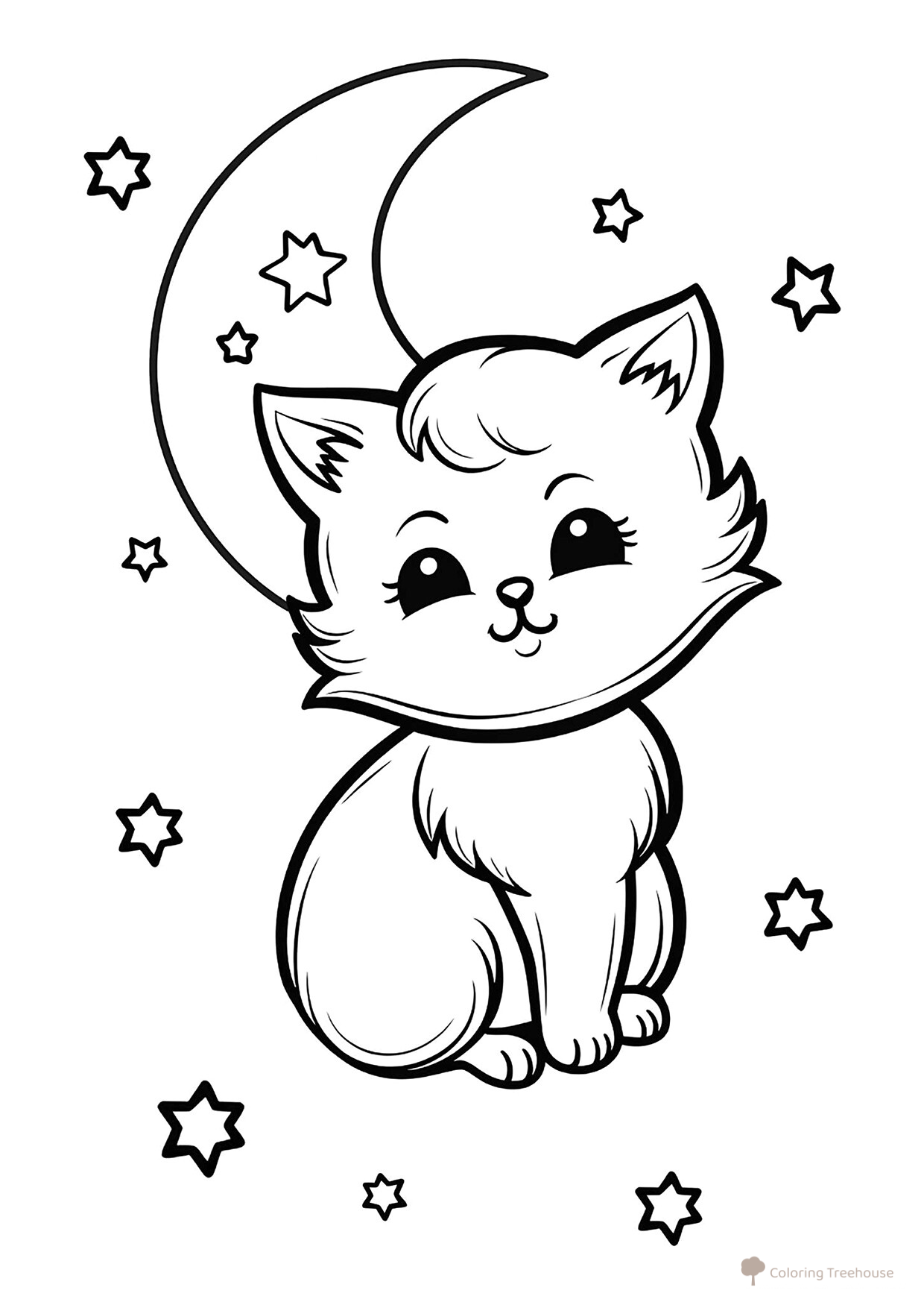 Kitten and the Moon Coloring Page free printable Cat and Kitten Coloring Pages coloring page