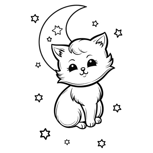 Kitten and the Moon Coloring Page free printable Cat and Kitten Coloring Pages coloring page