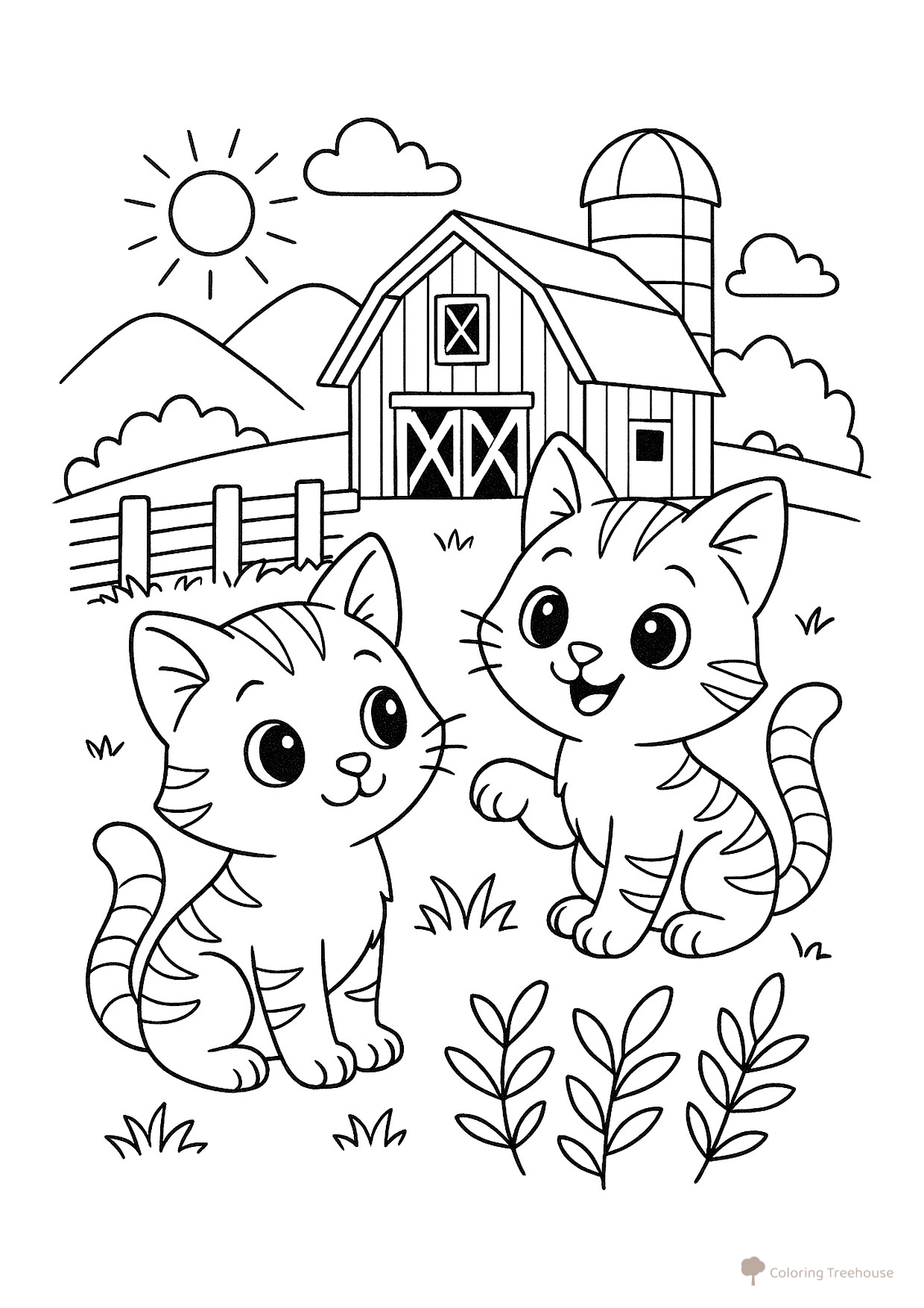 Cats on the Farm Coloring Pages free printable Cat and Kitten Coloring Pages coloring page