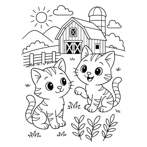 Cats on the Farm Coloring Pages free printable Cat and Kitten Coloring Pages coloring page
