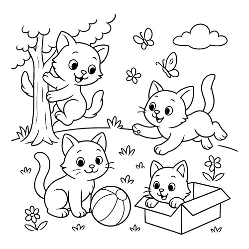 Página para colorear: Gatitos jugando dibujo para colorear gratis de Páginas para colorear de gatos, gatas y gatitos