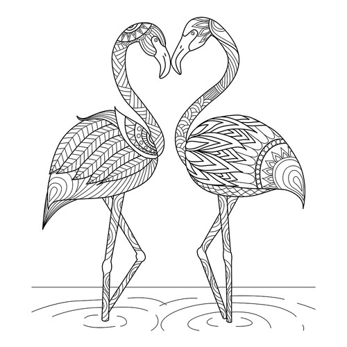 Página para colorear: Flamenco dibujo para colorear gratis de Complejas y bellas hojas para colorear de animales, aves, peces e insectos