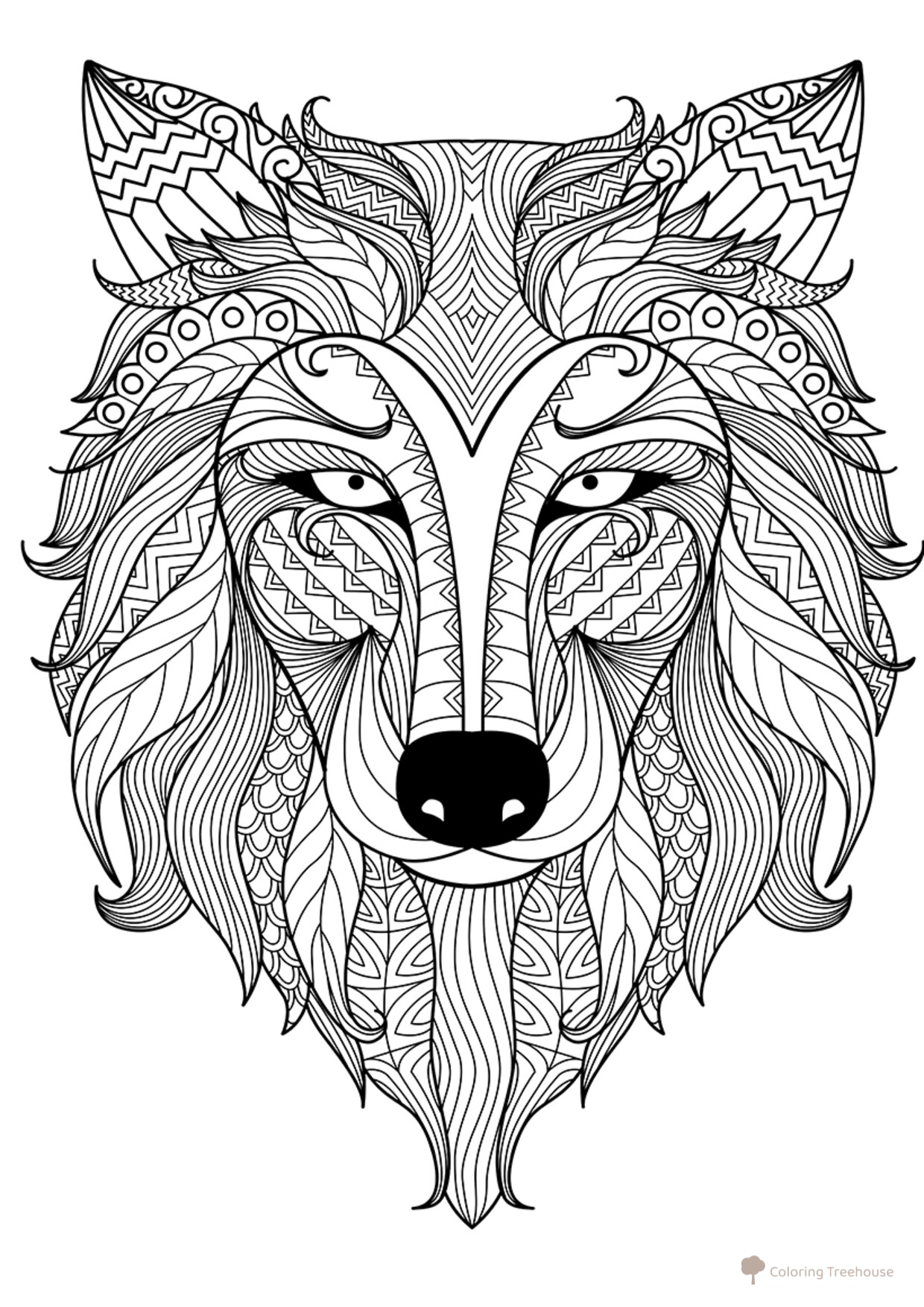 Wolf Head Coloring Page free printable Advanced Animal, Bird, Fish, and Insect Coloring Pages coloring page