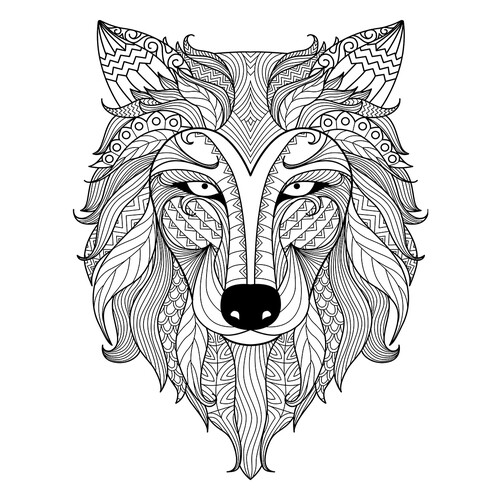 Wolf Head Coloring Page free printable Advanced Animal, Bird, Fish, and Insect Coloring Pages coloring page