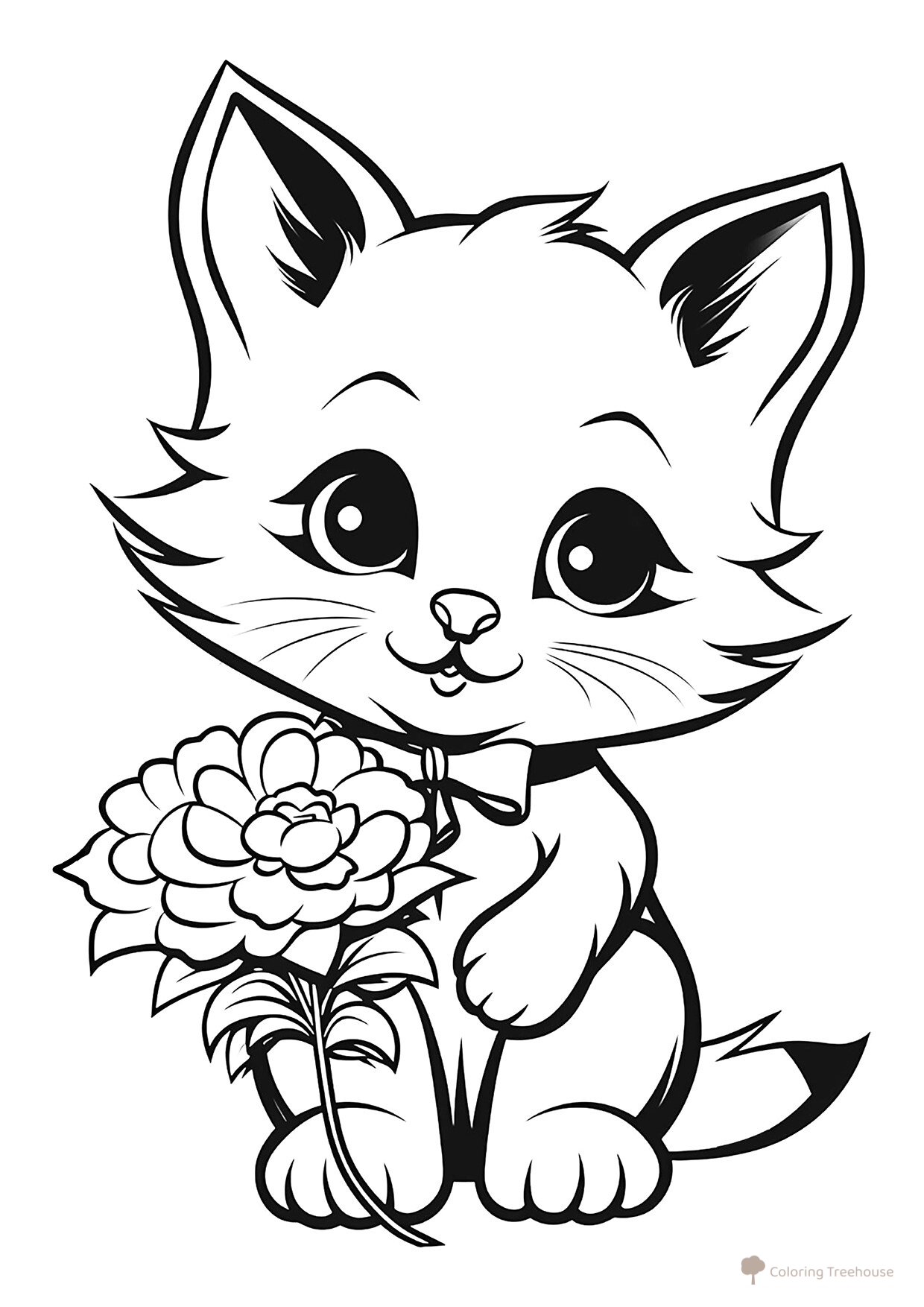 Página para colorear: Postal con gatito dibujo para colorear gratis de Páginas para colorear de gatos, gatas y gatitos