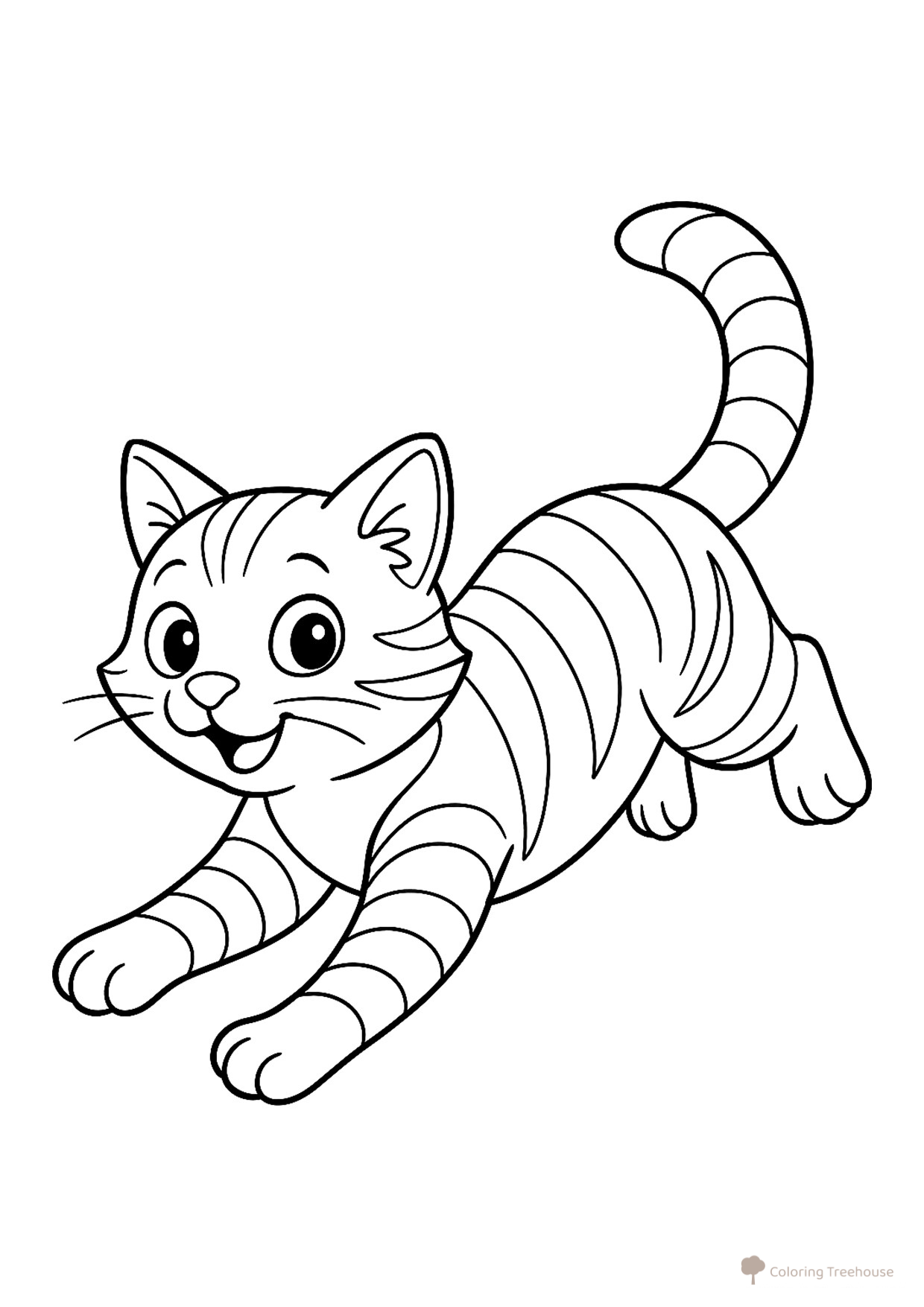 Striped Cat Jumping Coloring Page free printable Cat and Kitten Coloring Pages coloring page