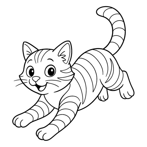 Striped Cat Jumping Coloring Page free printable Cat and Kitten Coloring Pages coloring page
