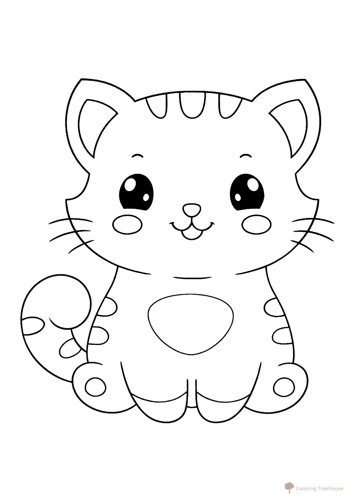 Happy Kitty with Rosy Cheeks Coloring Page free printable Cat and Kitten Coloring Pages coloring page