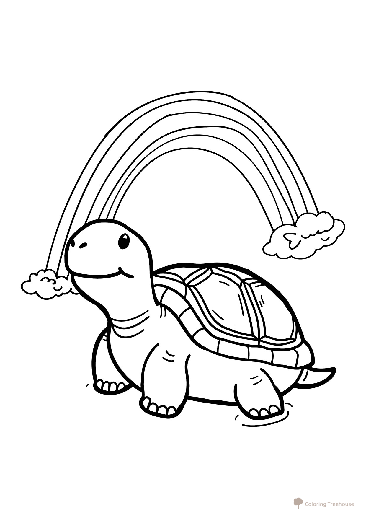Página para colorear «Tortuga y arcoíris» dibujo para colorear gratis de Páginas para colorear de tortugas