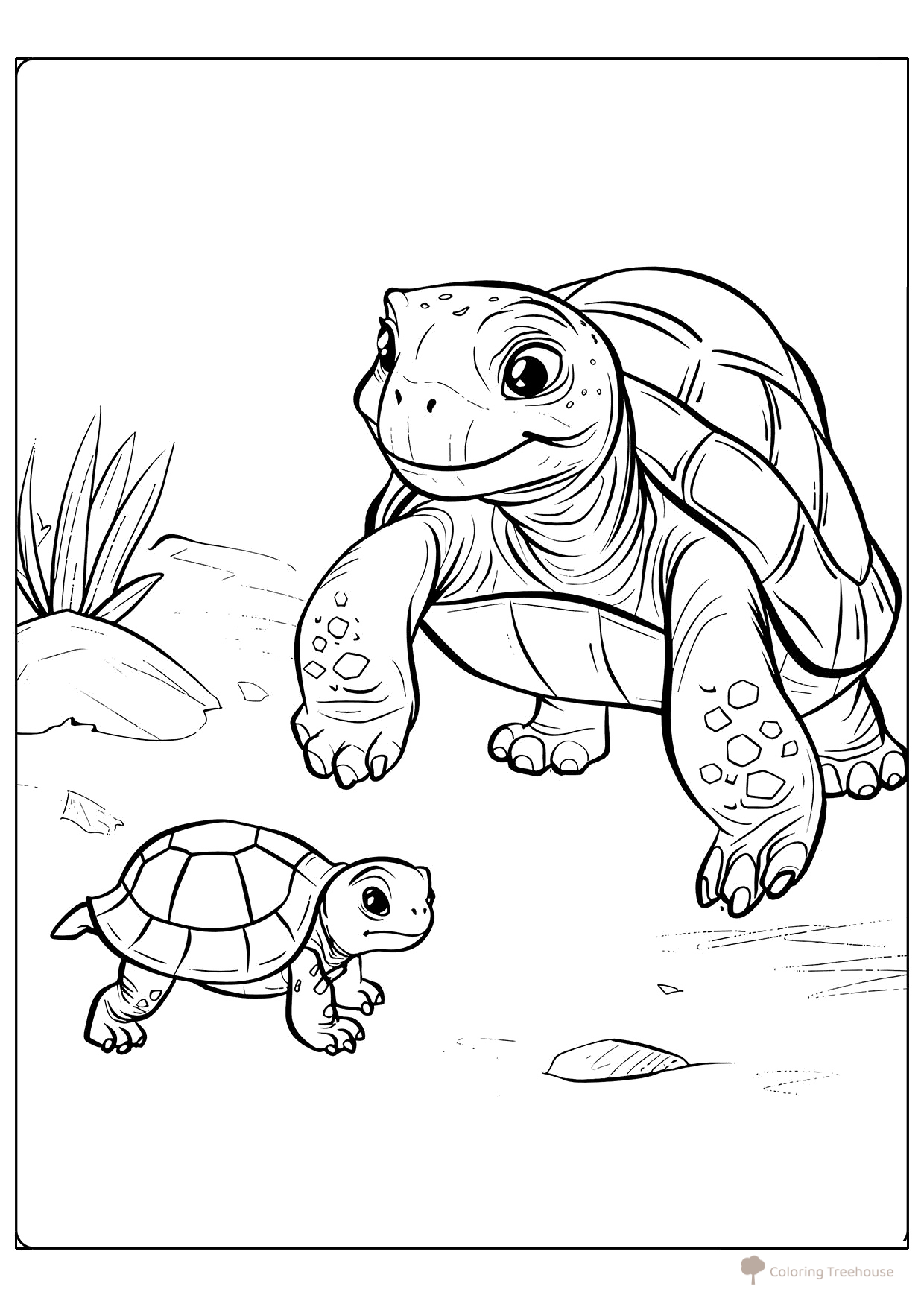Mama Turtle and Baby Turtle Coloring Page free printable Turtle Coloring Pages coloring page