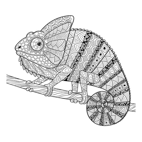 Chameleon Coloring Page with Intricate Patterns free printable Advanced Animal, Bird, Fish, and Insect Coloring Pages coloring page