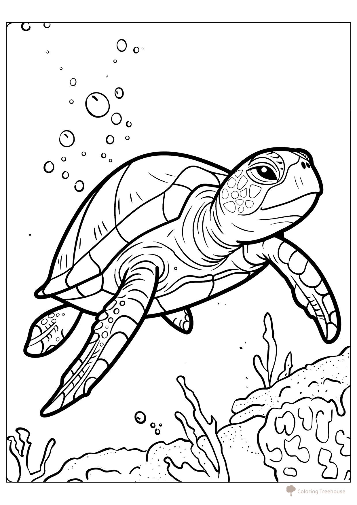 Underwater Turtle Coloring Page free printable Turtle Coloring Pages coloring page