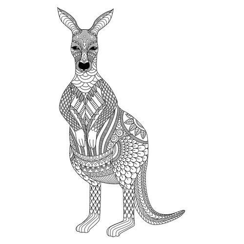 Kangaroo Coloring Page for Adults free printable Advanced Animal, Bird, Fish, and Insect Coloring Pages coloring page