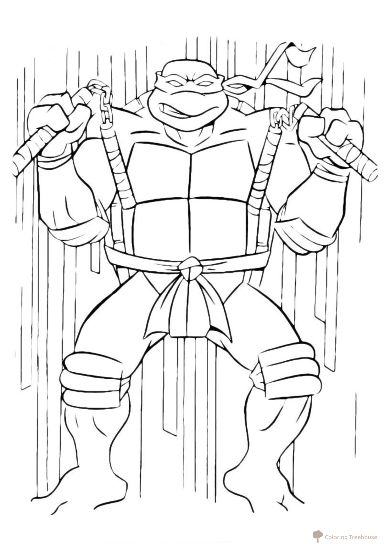 Michelangelo Training with Nunchucks Coloring Page free printable Teenage Mutant Ninja Turtles Coloring Pages coloring page