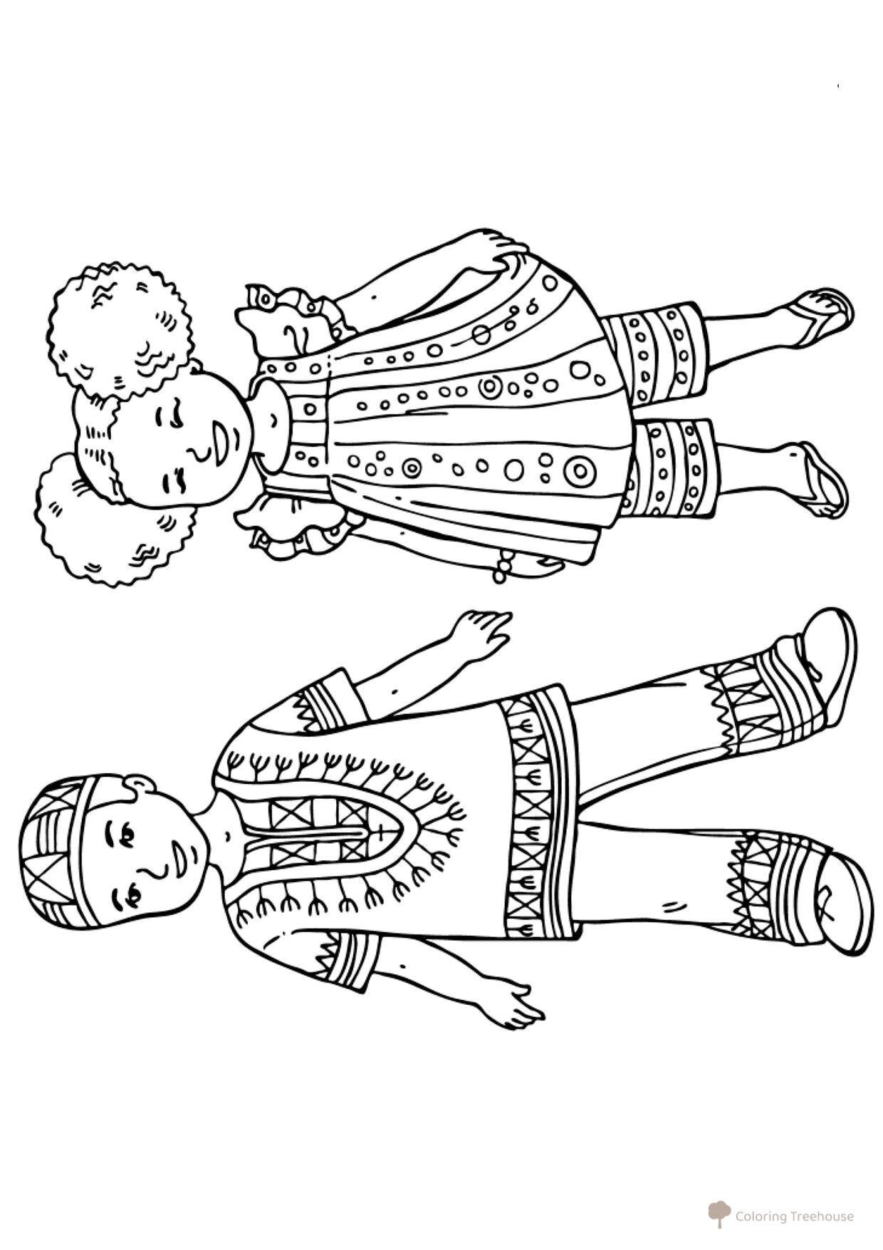 African Children Coloring Page free printable Children in Traditional Costumes Coloring Pages coloring page