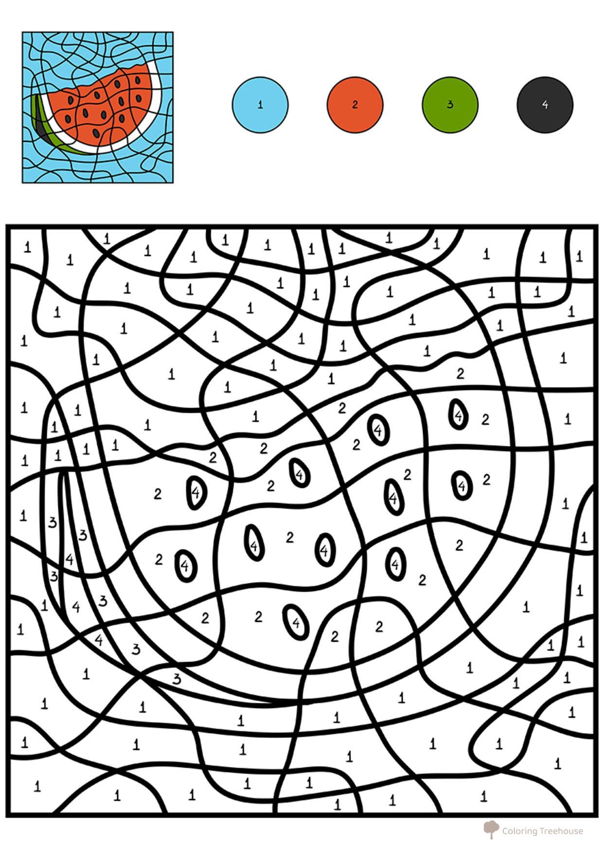 Watermelon Color by Number Coloring Page free printable Color by Number Coloring Pages coloring page